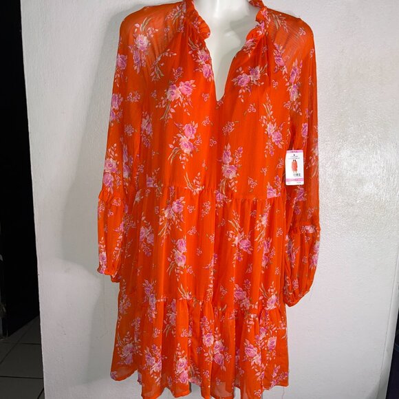 VINCE CAMUTO LADIES THREE TIER MINI DRESS, ORANGE/PINK Sz. Small NWT - Picture 4 of 9